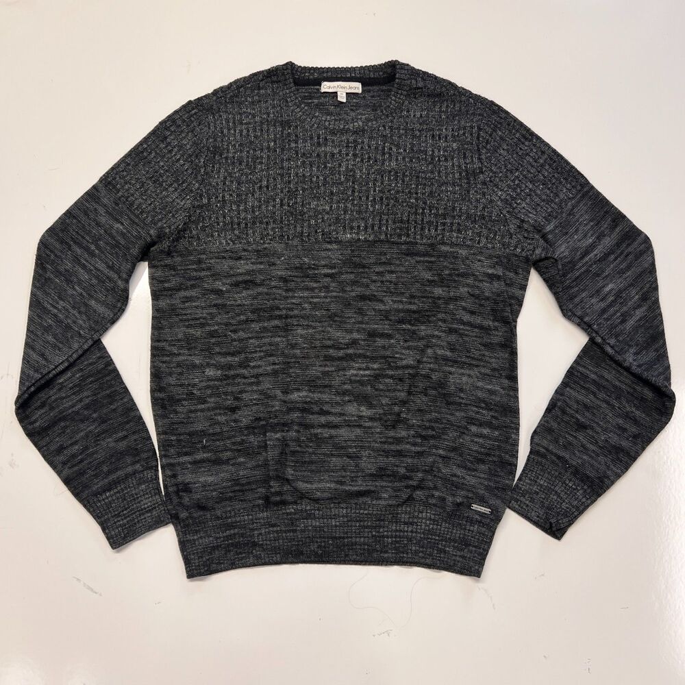 Calvin Klein Jeans Sweater Men Medium Gray Marled Crew Neck Knit Pullover